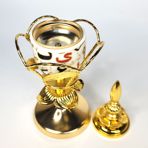 Bakhoor Burner White Calligraphy Gold Metal